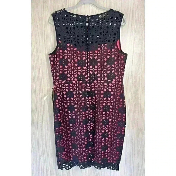 Bee Darlin Sz 16/17 Laser Cutout Mini Dress Neon Pink Black Lace Sleeveless NEW - Picture 4 of 8